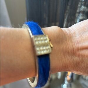Faux Fur Blue Bangle Bracelet with clasp